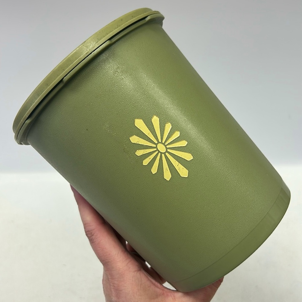 Vintage  1970’s olive green TUPPERWARE nesting canister with lid